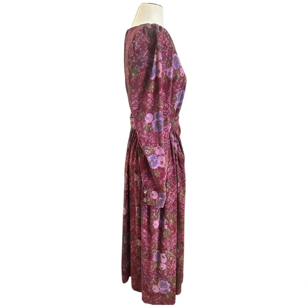 Vintage Laura Ashley Gorgeous Floral Long Sleeve Midi Dress w/ Belt & Pockets 10 - Picture 6 of 11